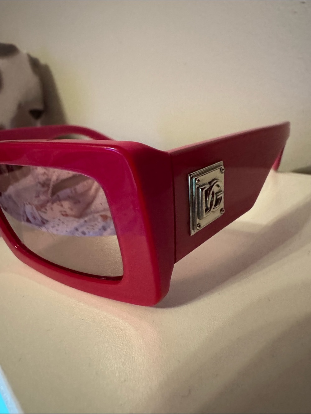 Dolce & Gabbana Hot Pink Rectangular Women's Sunglasses with Metal DG Emblem